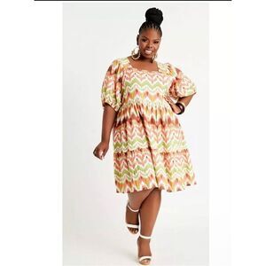 Ashley Stewart Women's Square Neck Printed Gauze Dress Size‎ 18/20 Oversized NWT